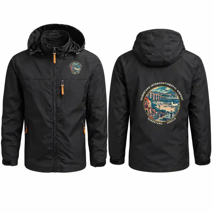 Querétaro Intercontinental Airport (QRO) Stylish Jackets - Hooded Windbreaker - Badge - Black