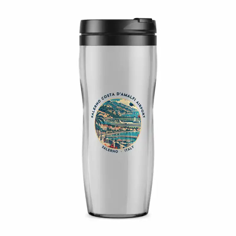 Salerno Costa d'Amalfi Airport (QSR) Travel Mugs - Badge - Plastic (No Holder) - Light Gray