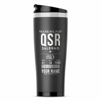 Thumbnail for Salerno Costa d'Amalfi Airport (QSR) Travel Mugs - Boarding Pass + Name - Stainless Steel (No Holder) - Gray