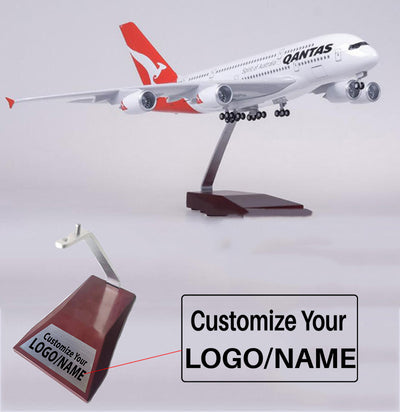 Side view of Qantas Airlines Airbus A380 Airplane Model (1/160 Scale) aviation LED model airplane in diecast metal with LED l.