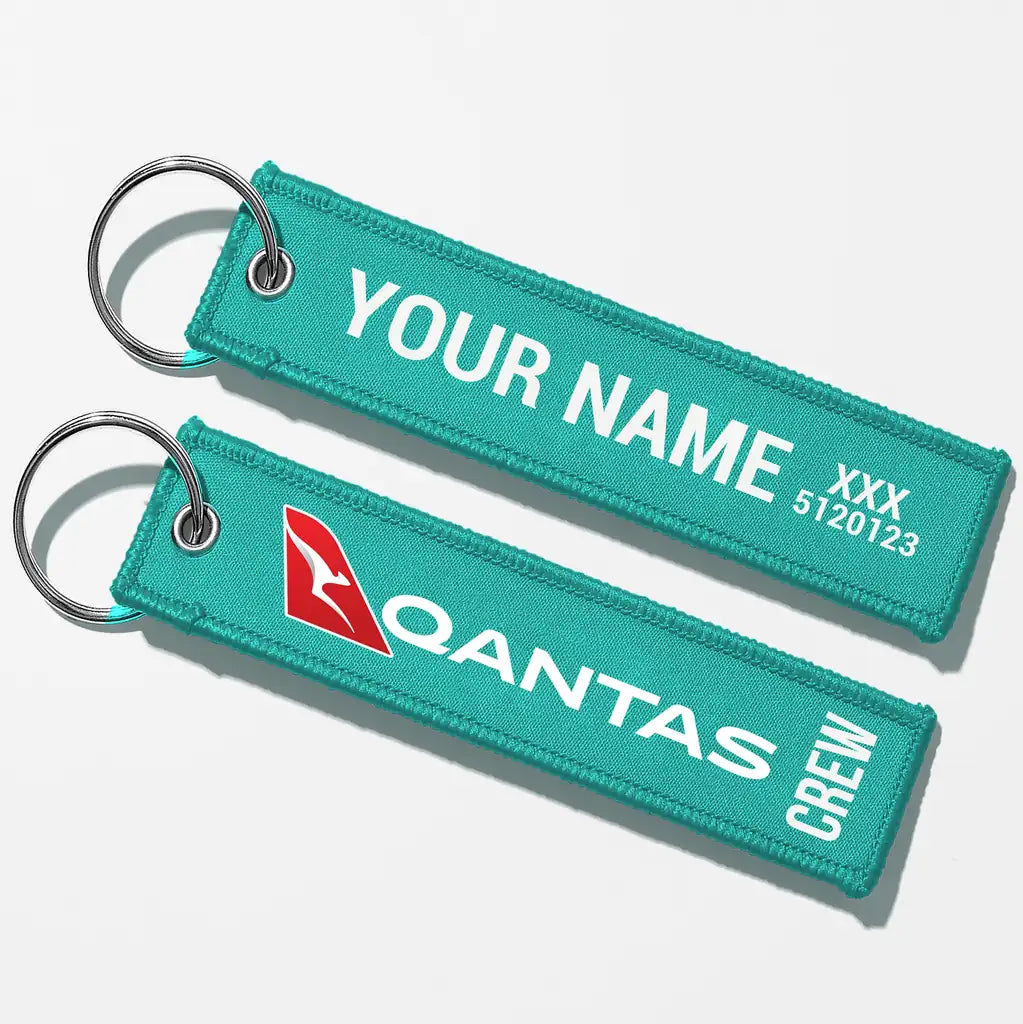 Qantas Cabin Crew & Staff Tag Key Chains - Turquoise - Crew + Name
