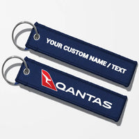Thumbnail for Qantas Cabin Crew & Staff Tag Key Chains - Navy Blue - Personalized
