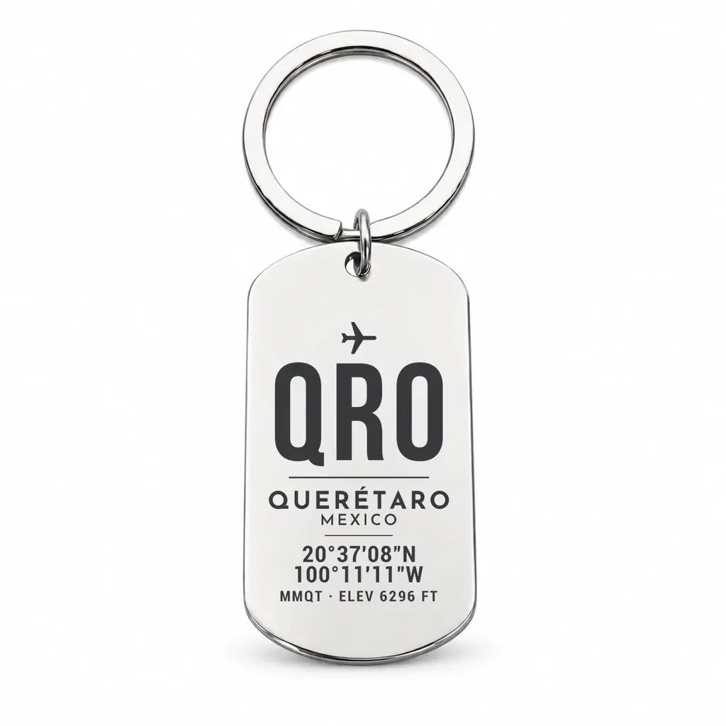 Querétaro Intercontinental Airport QRO - Key Chain - Original Design - Silver