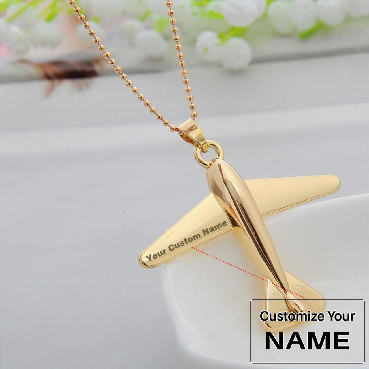 "Golden" Design Aircraft Necklace & Pendant