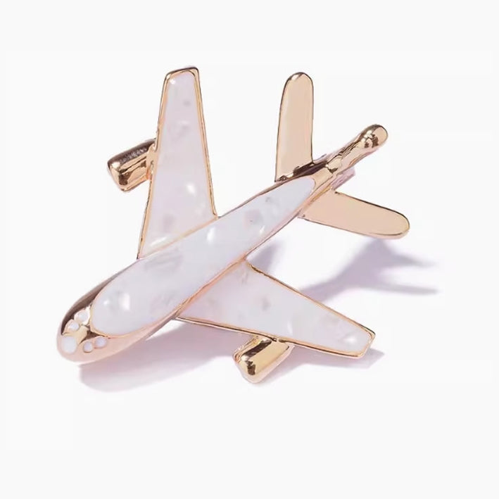 Golden White Airplane Brooches for Women