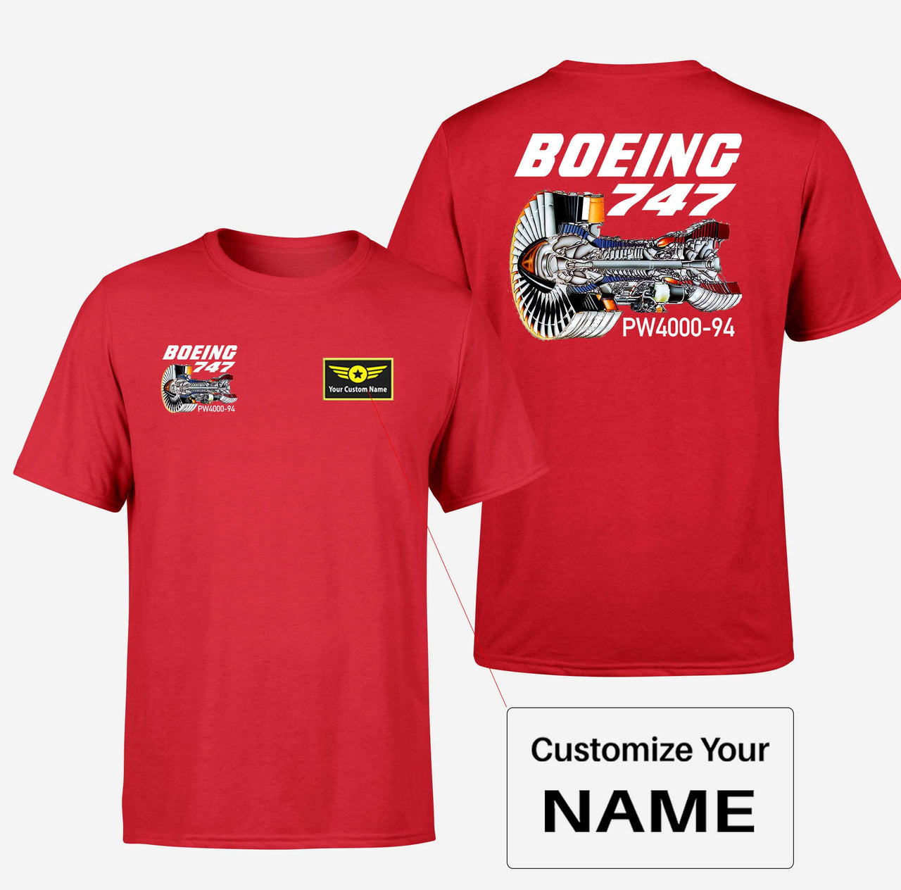 Boeing 747 & PW4000-94 Engine Designed Double-Side T-Shirts