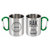 Thumbnail for Marrakech Menara Airport (RAK) Stainless Steel Mugs - Boarding Pass + Custom Back - Outdoors Mug - Green