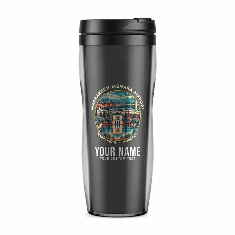 Marrakech Menara Airport (RAK) Travel Mugs - Badge + Name - Plastic (No Holder) - Gray