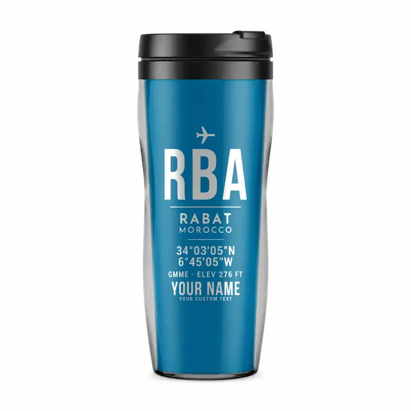 Rabat-Salé Airport (RBA) Travel Mugs - ID Tag + Name - Plastic (No Holder) - Light Blue