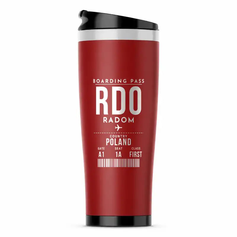 Radom Airport (RDO) Travel Mugs - Boarding Pass - Stainless Steel (No Holder) - Red