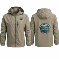 Thumbnail for Raleigh-Durham International Airport (RDU) Stylish Jackets - Hooded Windbreaker - Badge - Khaki