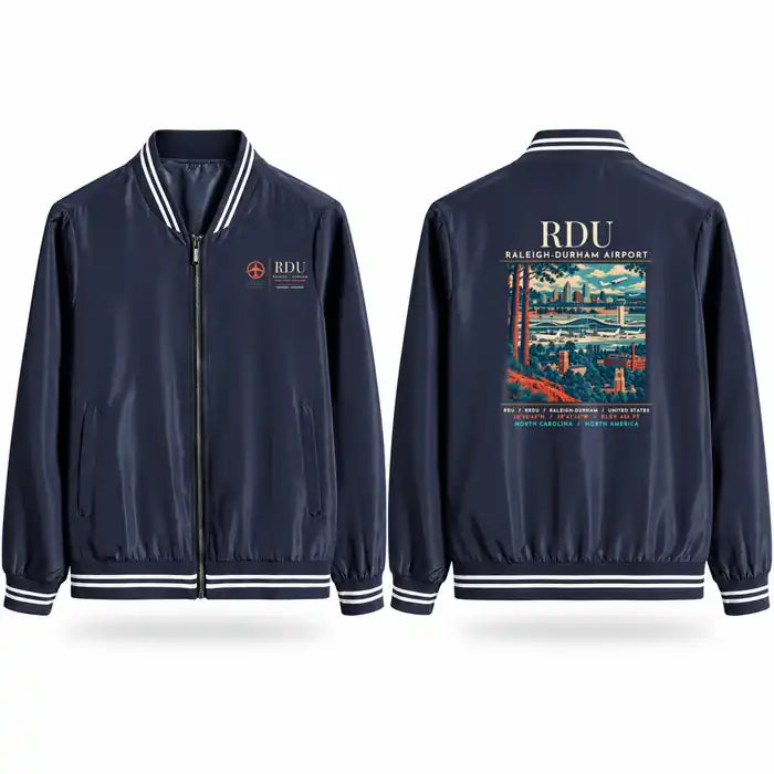 Raleigh-Durham International Airport (RDU) Stylish Jackets - Baseball Collar - Poster - Navy Blue