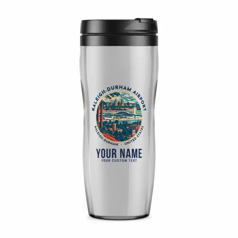 Raleigh-Durham International Airport (RDU) Travel Mugs - Badge + Name - Plastic (No Holder) - Light Gray