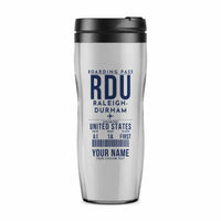 Thumbnail for Raleigh-Durham International Airport (RDU) Travel Mugs - Boarding Pass + Name - Plastic (No Holder) - Light Gray