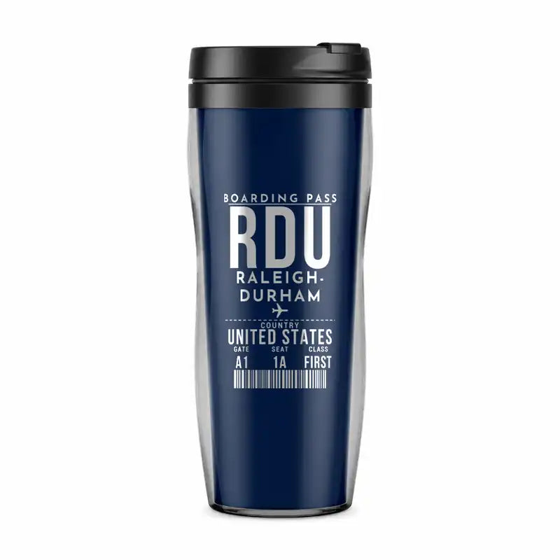Raleigh-Durham International Airport (RDU) Travel Mugs - Boarding Pass - Plastic (No Holder) - Dark Blue