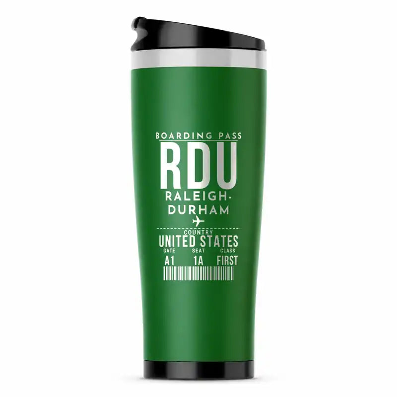 Raleigh-Durham International Airport (RDU) Travel Mugs - Boarding Pass - Stainless Steel (No Holder) - Green