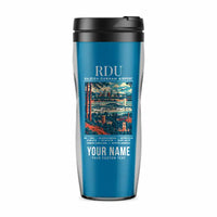 Thumbnail for Raleigh-Durham International Airport (RDU) Travel Mugs - Poster + Name - Plastic (No Holder) - Light Blue