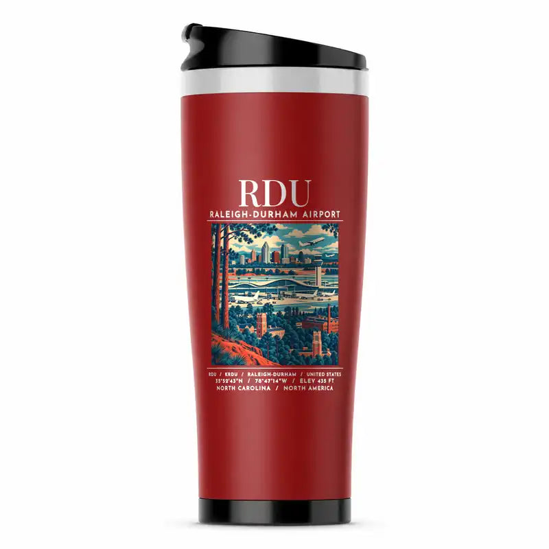 Raleigh-Durham International Airport (RDU) Travel Mugs - Poster - Stainless Steel (No Holder) - Red