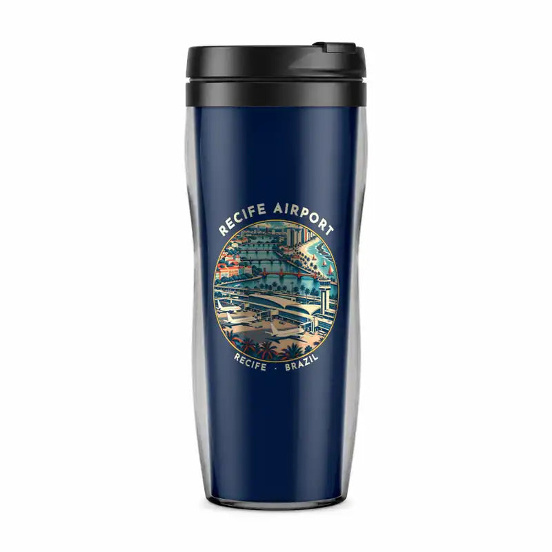 Guararapes-Gilberto Freyre International Airport (REC) Travel Mugs - Badge - Plastic (No Holder) - Dark Blue
