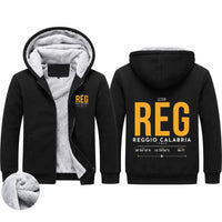 Thumbnail for Reggio Calabria Airport (REG) Zipped Sweatshirts - Tag - Black