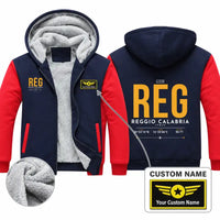 Thumbnail for Reggio Calabria Airport (REG) Zipped Sweatshirts - Tag + Name - Navy & Red