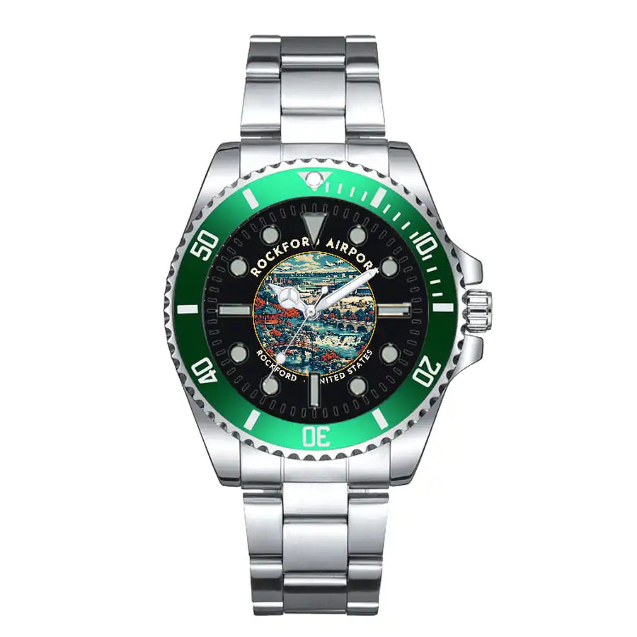 Rockford International Airport (RFD) Aviator Watches - Badge - Premium Diver - Green
