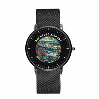 Thumbnail for Rockford International Airport (RFD) Aviator Watches - Badge - Slim Mesh - Black & Stainless Steel Strap