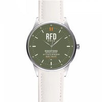Thumbnail for Rockford International Airport (RFD) Aviator Watches - Classic - Green Army - Leather Strap - White Leather Strap