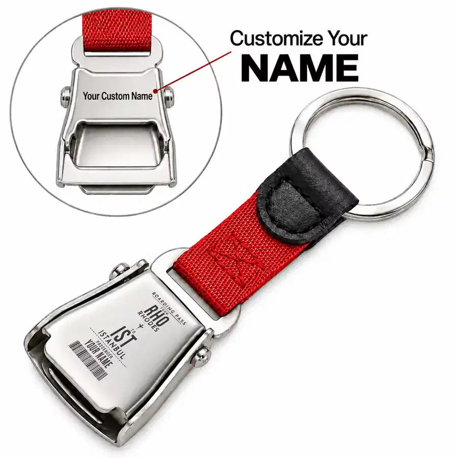 RHO - Seat Belt Key Chain - Customizable Boarding Pass - Red