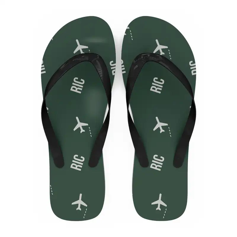 Richmond International Airport (RIC) Slippers & Flip Flops - Slippers - Flip Flops - Pattern - Dark Green