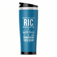 Thumbnail for Richmond International Airport (RIC) Travel Mugs - Boarding Pass + Name - Stainless Steel (No Holder) - Light Blue