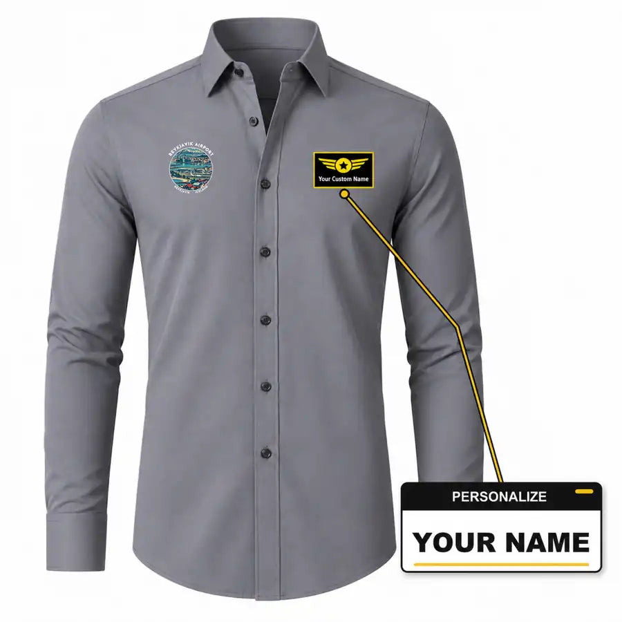 Reykjavík Airport (RKV) Shirts - Long Sleeve Shirt - Badge - Gray + NAME