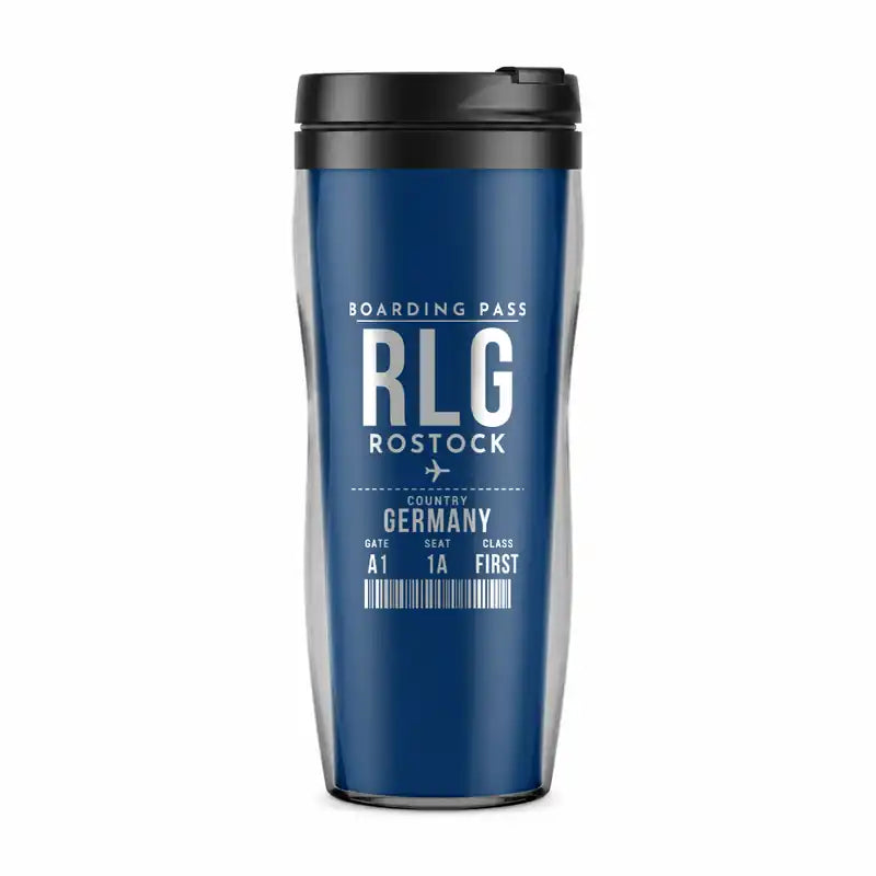 Rostock-Laage Airport (RLG) Travel Mugs - Boarding Pass - Plastic (No Holder) - Blue