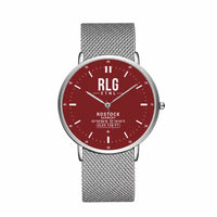 Thumbnail for Rostock-Laage Airport (RLG) Aviator Watches - Classic - Dark Red - Slim Mesh - Silver & Silver Stainless Steel Strap