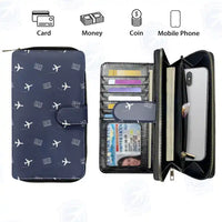 Thumbnail for Federico Fellini International Airport (RMI) Leather Wallets - Zip Long Wallet - Pattern - Navy Blue
