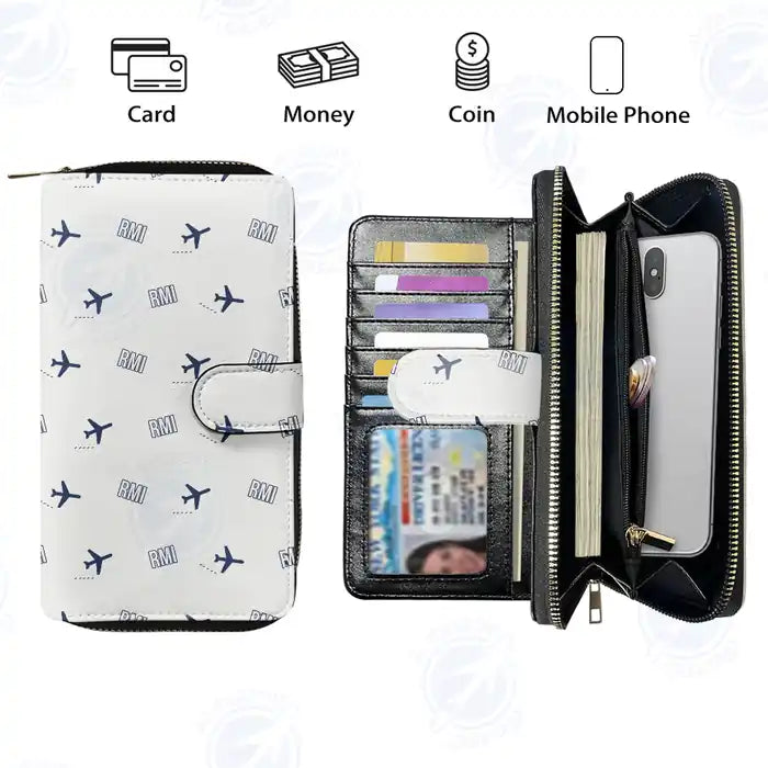 Federico Fellini International Airport (RMI) Leather Wallets - Zip Long Wallet - Pattern - White