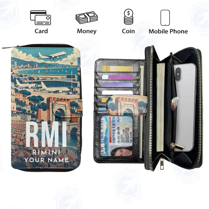 Federico Fellini International Airport (RMI) Leather Wallets - Zip Long Wallet - Scene + Name