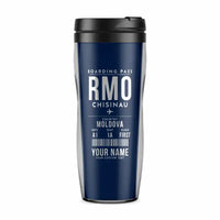Thumbnail for Chisinau Eugen Doga International Airport (RMO) Travel Mugs - Boarding Pass + Name - Plastic (No Holder) - Dark Blue