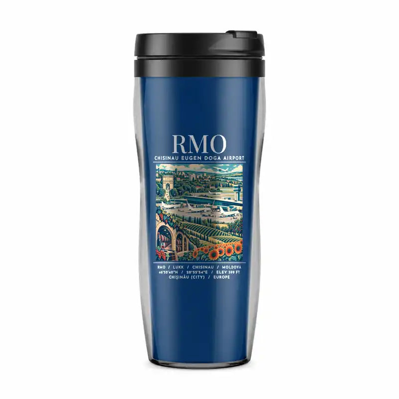 Chisinau Eugen Doga International Airport (RMO) Travel Mugs - Poster - Plastic (No Holder) - Blue