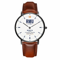 Thumbnail for Región de Murcia International Airport (RMU) Aviator Watches - Classic - White - Slim Leather - Black & Brown Leather Strap