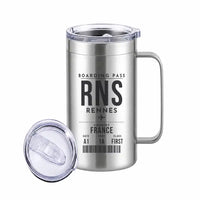 Thumbnail for Rennes–Saint-Jacques Airport (RNS) Stainless Steel Mugs - Boarding Pass - Stainless Steel Mug - 24 oz / 700ML - Silver