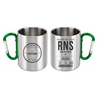 Thumbnail for Rennes–Saint-Jacques Airport (RNS) Stainless Steel Mugs - Boarding Pass + Custom Back - Outdoors Mug - Green