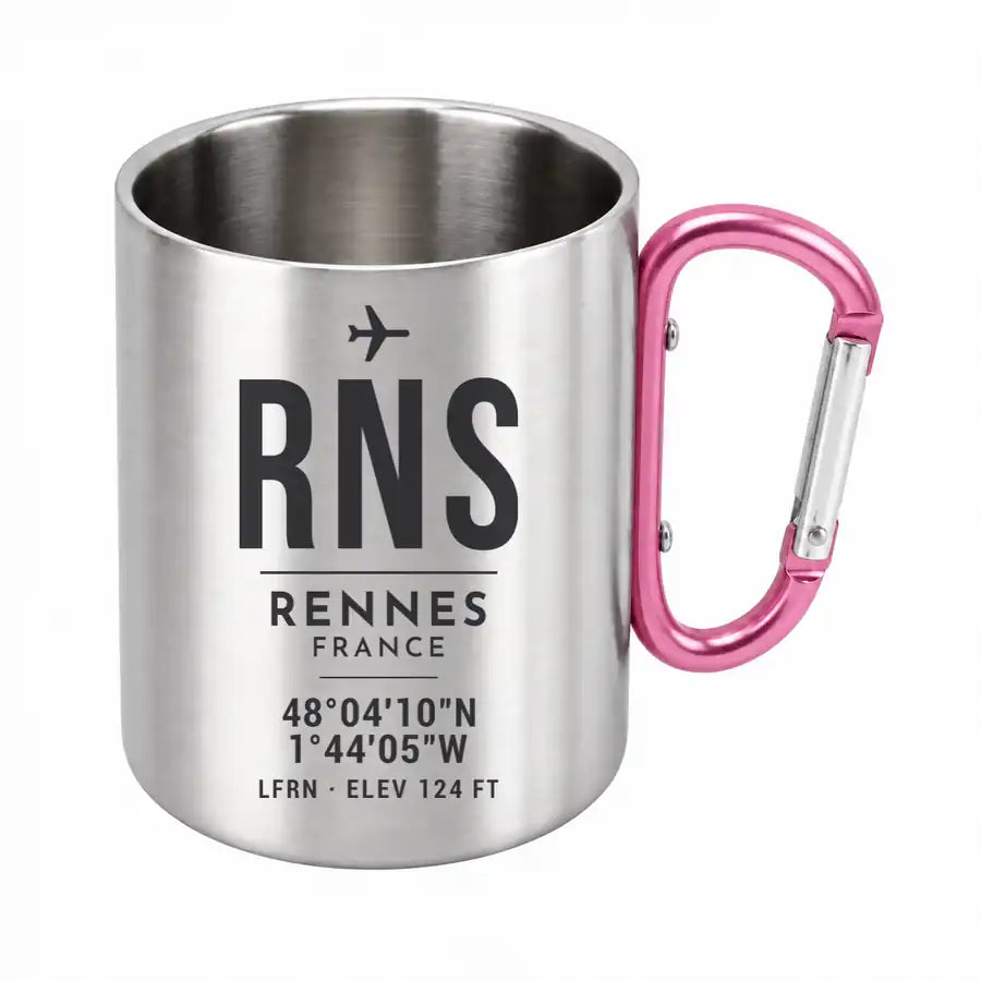 Rennes–Saint-Jacques Airport (RNS) Stainless Steel Mugs - ID Tag - Outdoors Mug - Pink