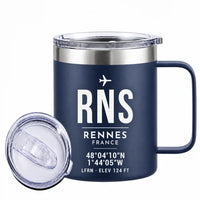 Thumbnail for Rennes–Saint-Jacques Airport (RNS) Stainless Steel Mugs - ID Tag - Stainless Steel Mug - 14 oz / 400ML - Navy Blue