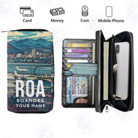 Thumbnail for Roanoke-Blacksburg Regional Airport (ROA) Leather Wallets - Zip Long Wallet - Scene + Name