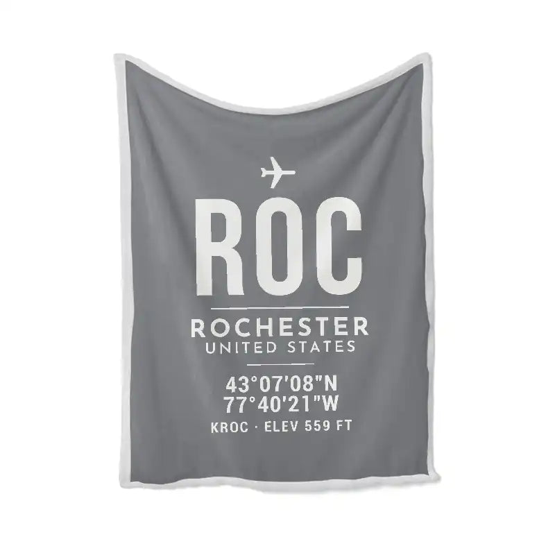 Frederick Douglass Greater Rochester International Airport (ROC) Bedding Sets & Blankets - Blanket - ID Tag - Gray