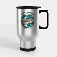 Thumbnail for Palau Roman Tmetuchl International Airport (ROR) Travel Mugs - Badge - Stainless Steel with Holder - Silver