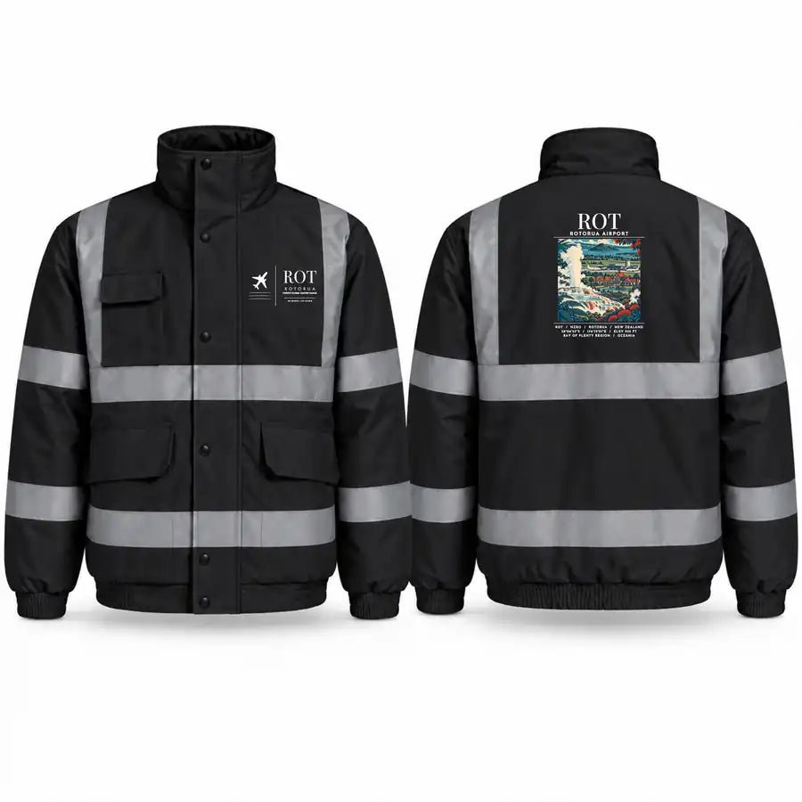 Rotorua Regional Airport (ROT) Reflective Winter Jackets - Poster - Black