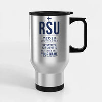 Thumbnail for Yeosu Airport (RSU) Travel Mugs - ID Tag + Name - Stainless Steel with Holder - Silver
