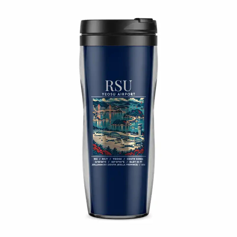 Yeosu Airport (RSU) Travel Mugs - Poster - Plastic (No Holder) - Dark Blue